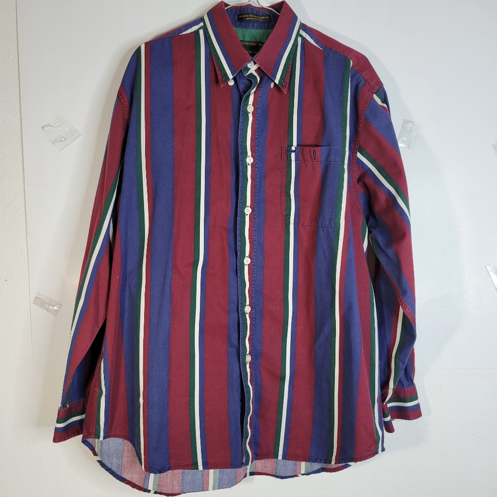 Mens Alexander Julian Colours Long Sleeve Button Front Stripped Shirt Size Lg - Picture 2 of 8